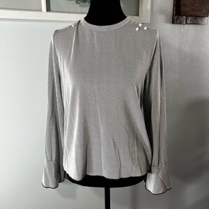 Urban Romantics Blouse Top Pearl Bead Bell Sleeve Black/White Striped Large